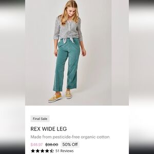 Carve Cord Pants Rex Wide Leg Pants Size 2